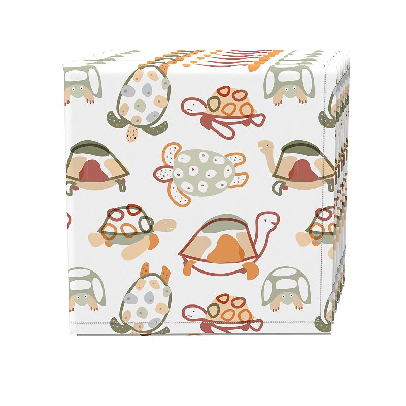 Napkin Set， 100% Polyester， Set of 4， 18x18， Doodle Turtles