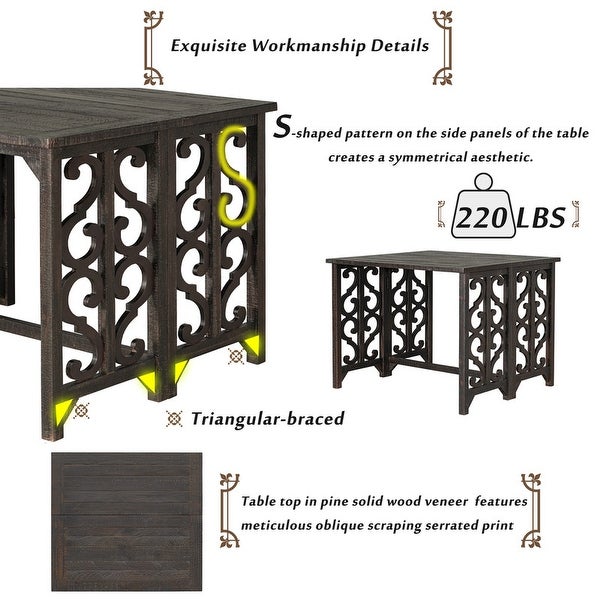 Design 3-piece Vintage Restaurant set Solid wood counter height Bar set foldable dining table with 2 saddle stools