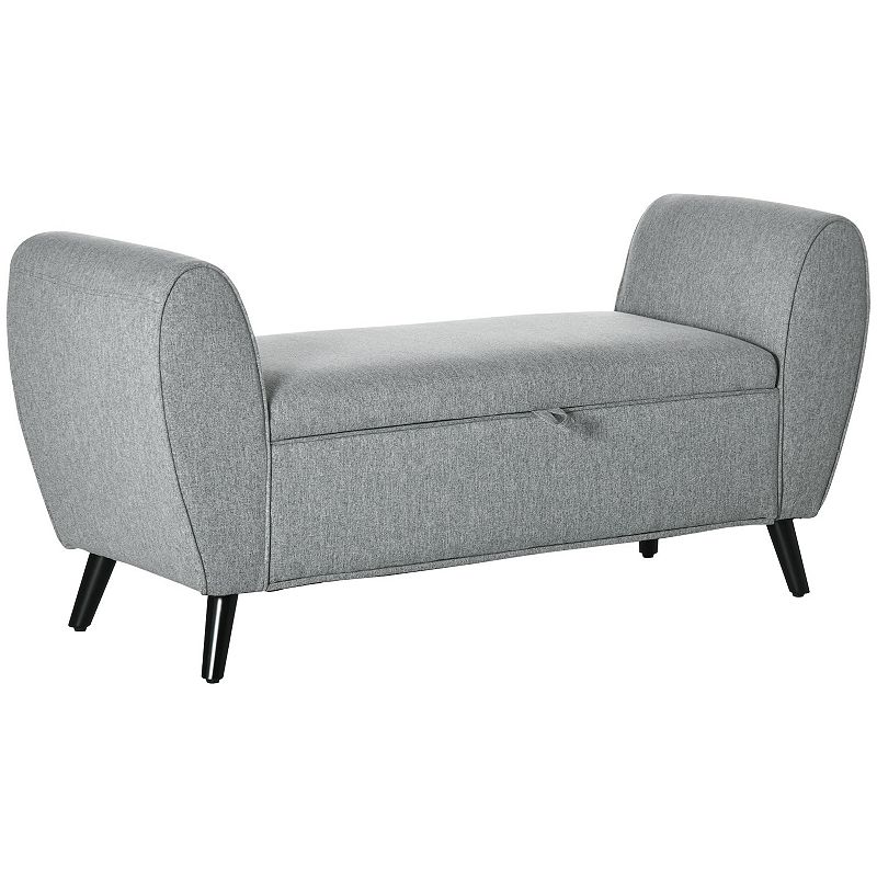 HOMCOM Modern Upholstered Storage Bench with Arms， Linen-Feel Fabric Ottoman Bench for Bedroom， Entryway， and Living Room， Light Grey