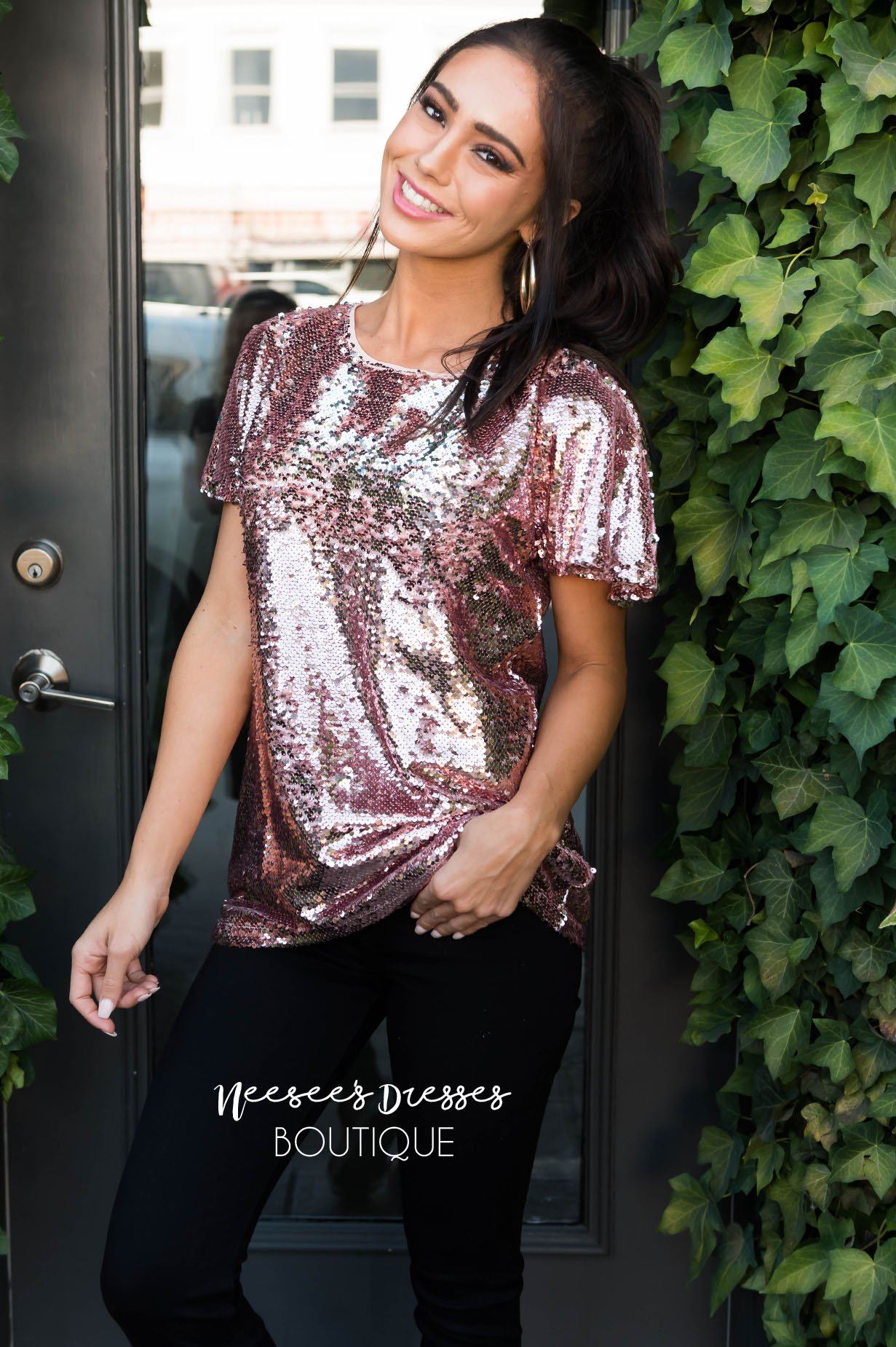 A Little Bling Modest Sequin Top