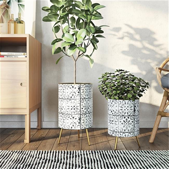 Bantu Modern Metal White Planters (Set of 2)