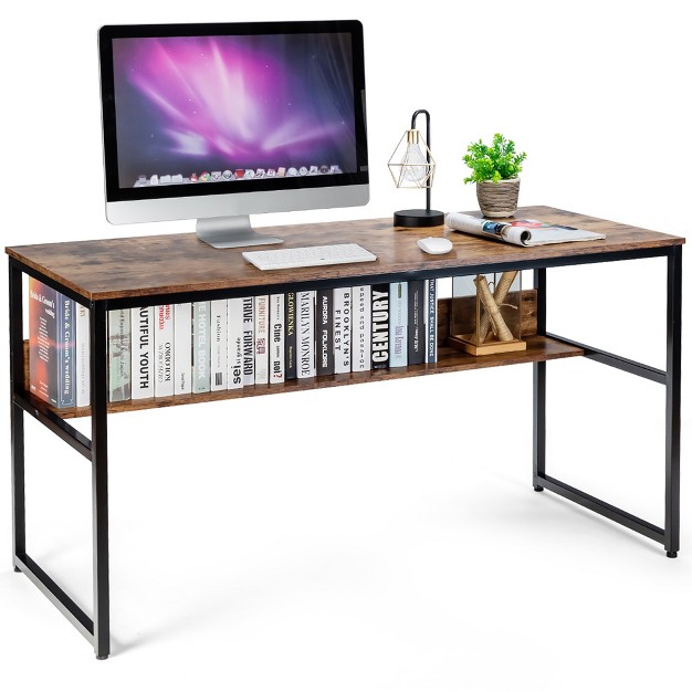 Costway 55 x27 x27 Industrial Computer Desk W Storage Shelf Adjustable Foot Pads