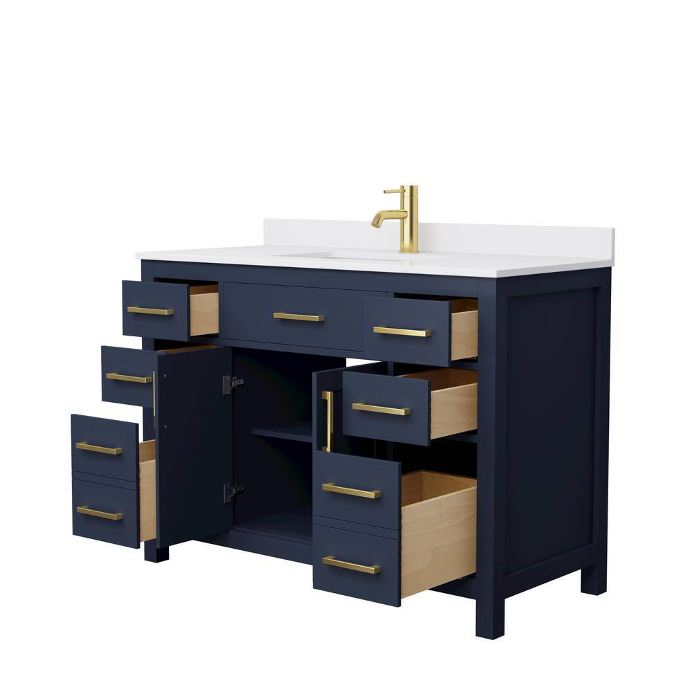 Wyndham Collection Beckett 48 in. W x 22 in. D x 35 in. H Single Sink Bathroom Vanity in Dark Blue with White Cultured Marble Top WCG242448SBLWCUNSMXX