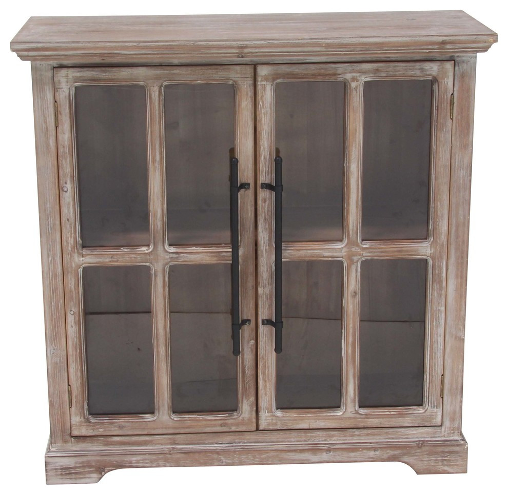 Farmhouse Rectangular Brown Wood and Glass 2 Door Cabinet   Farmhouse   Accent Chests And Cabinets   by Brimfield  ampMay  Houzz