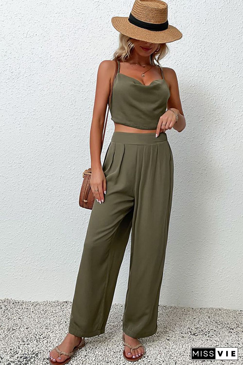 Crisscross Straps Backless Top And Pants Set