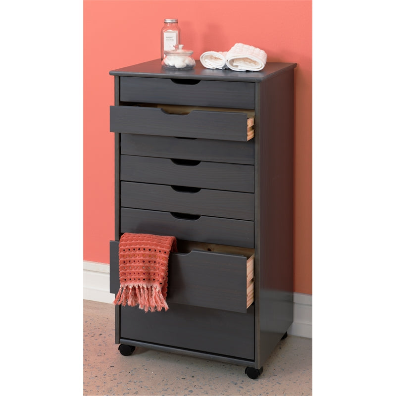 Linon Callie Eight Drawer Wood Rolling Storage Cart in Gray