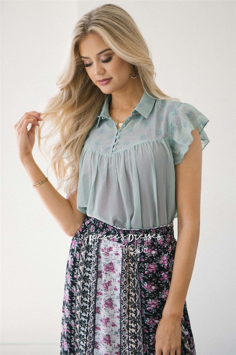 Embroidered Button Front Placket Top