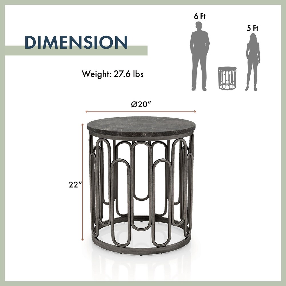 Lars Modern Round End Table with Marble Top  Metal Legs  Sturdy Decorative Metal Base by Furniture of America