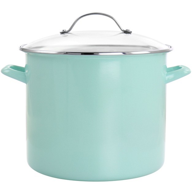 Martha Stewart 12 Quart Enamel On Steel Stock Pot With Glass Lid In Martha Blue