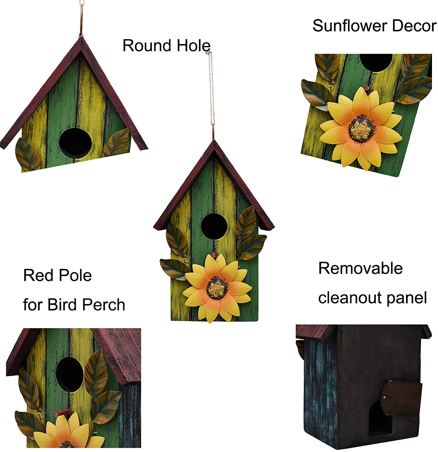 Wood Bird House for Outside Hanging Bird Box Decorative Hand Painted Birdhouse for Small Bird Finch Cardinal Wren Birdhouse Bird Home