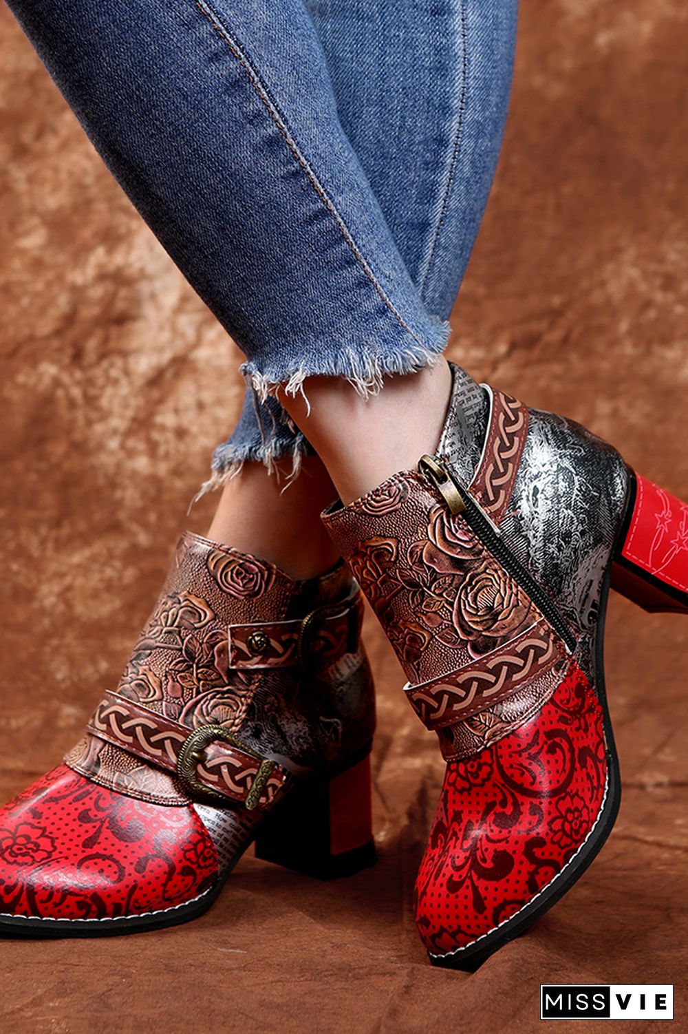 Thick-heeled Retro Ethnic Short boots Women Wholesale