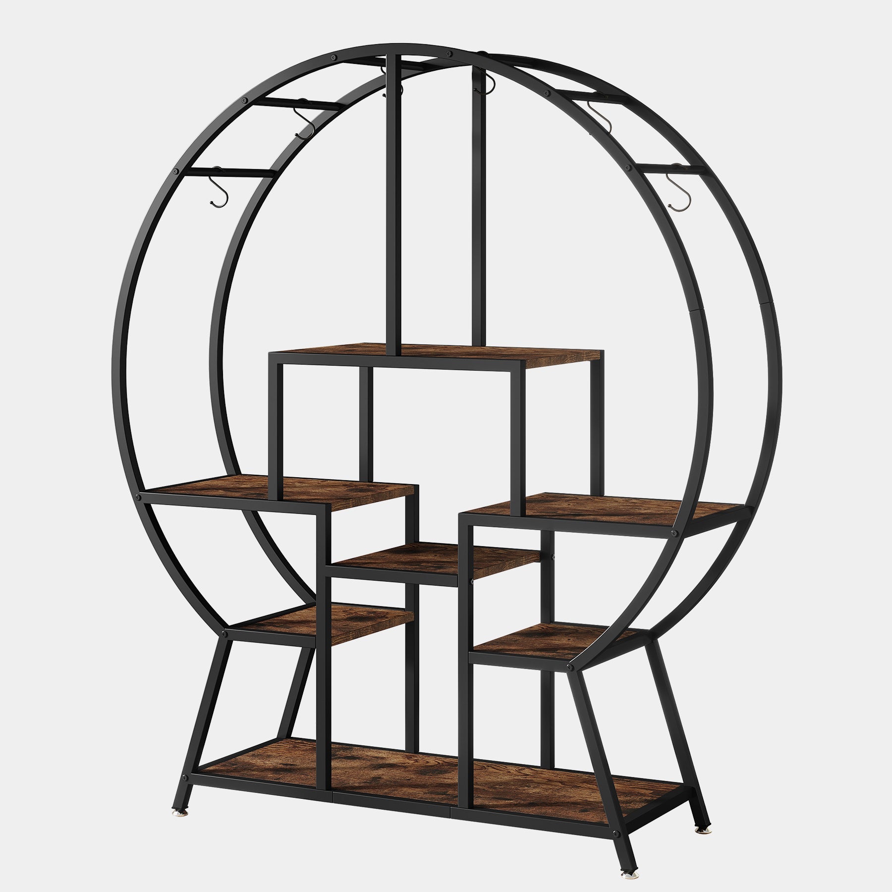 65 Bookshelf, Round Etagere Bookcase with 7-Tier Storage Shelving