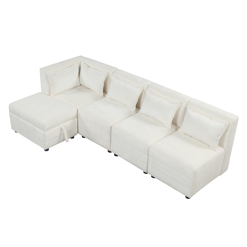 L shape Sectional Sofa Sets Chenille Corner Sofa with Ottomans