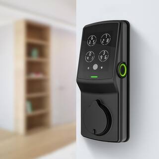 Lockly Secure Plus Matte Black Single-Cylinder Keypad Smart Alarmed Lock Deadbolt with Bluetooth 3D Fingerprint Sensor PGD 728F MB