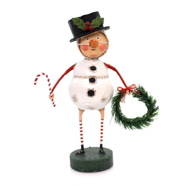 Lori Mitchell Chilly Willy One Snowman Figurine 6 25 Inches Candy Cane Wreath Snowman 11057 Porcelain White