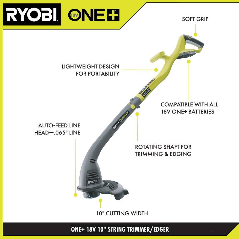 RYOBI ONE+ 18V Cordless String TrimmerEdger  BlowerSweeper with Extra 3-Pack of Spools 2.0 Ah Battery and Charger P2036-AC