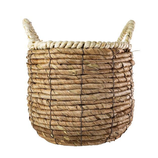 Wrapped Rim Basket Banana Leaf Corn Husk amp Metal Foreside Home amp Garden