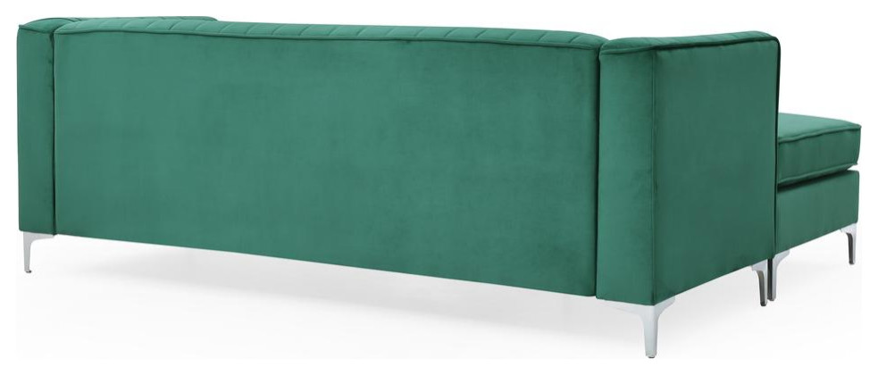 Delray 87 in. Green Velvet L Shape 3 Seater Sectional Sofa with 2 Throw Pillow   Midcentury   Sectional Sofas   by BisonOffice  Houzz