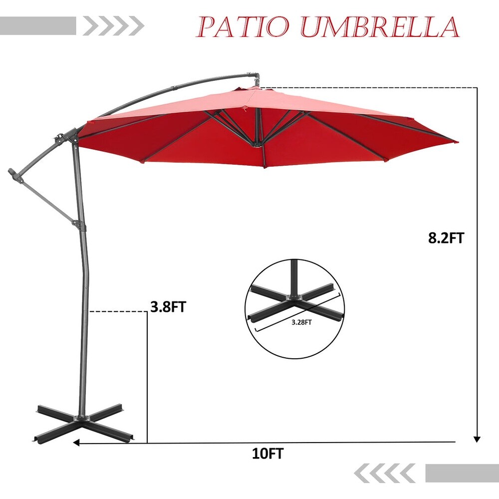 Zenova 10FT Patio Offset Umbrella with 360 Degree Rotation and Cross Base