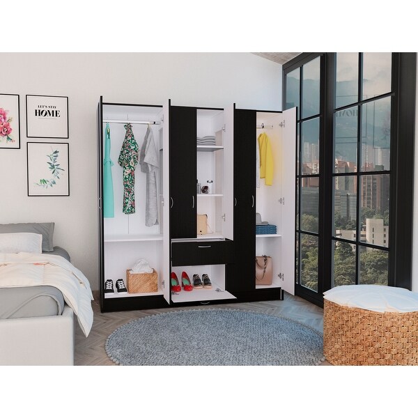 6-Door 1-Drawer Wardrobe Closet with Drawers and Shelves， Armoire Wardrobe Closet with Hanging Rod， Bedroom Armoire Closet - - 37828084