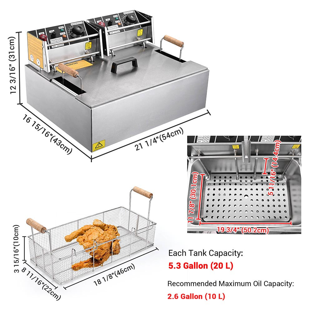 Yescom Electric Fat Deep Fryer Countertop 20L Large Tank