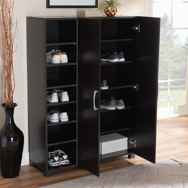 Contemporary Wenge Dark Brown Shoe Storage Cabinet - - 27147061