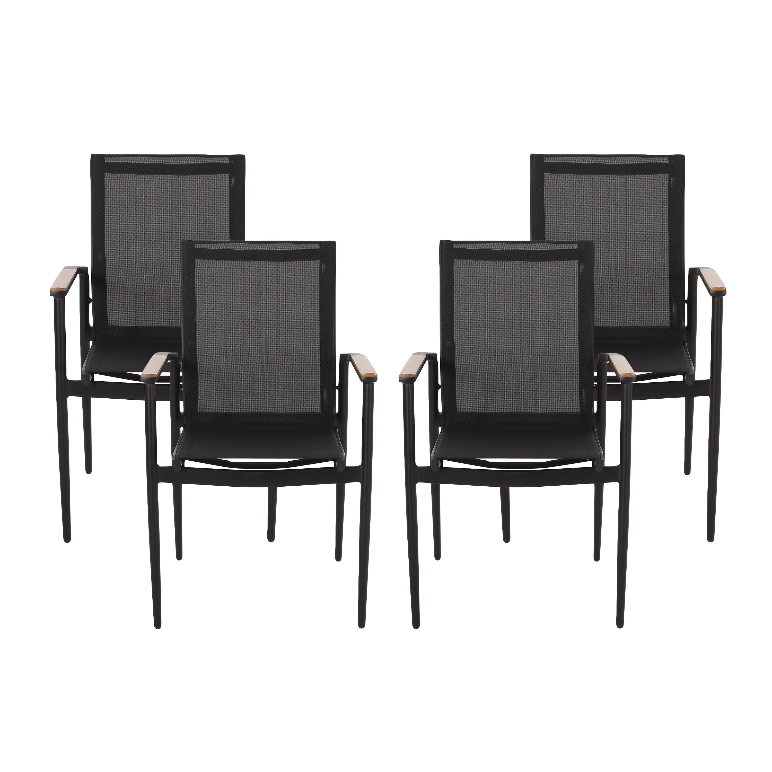 Shane Outdoor Mesh and Aluminum Dining Chairs