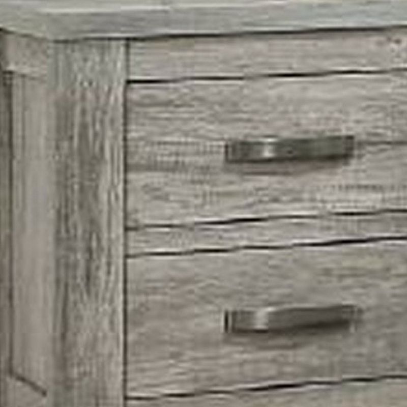 Wooden Nightstand with Two Drawers and Metal Bar Handles， Gray