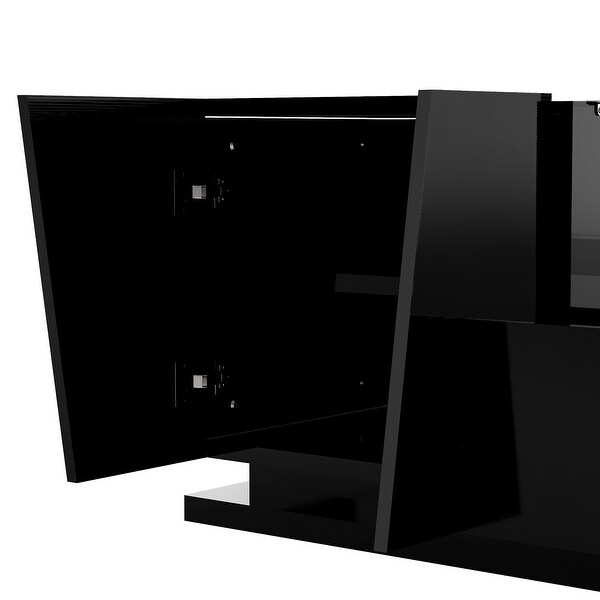 Tempered Glass TV Stand with Sorage and LED Color Changing Lights