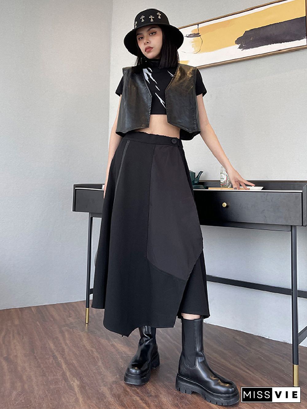 Casual High Waisted Irregularity Solid Color Skirt