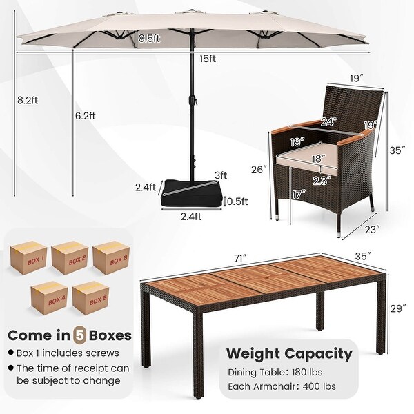 Costway 11 PCS Patio Dining Set with 15ft DoubleSided Patio Umbrella