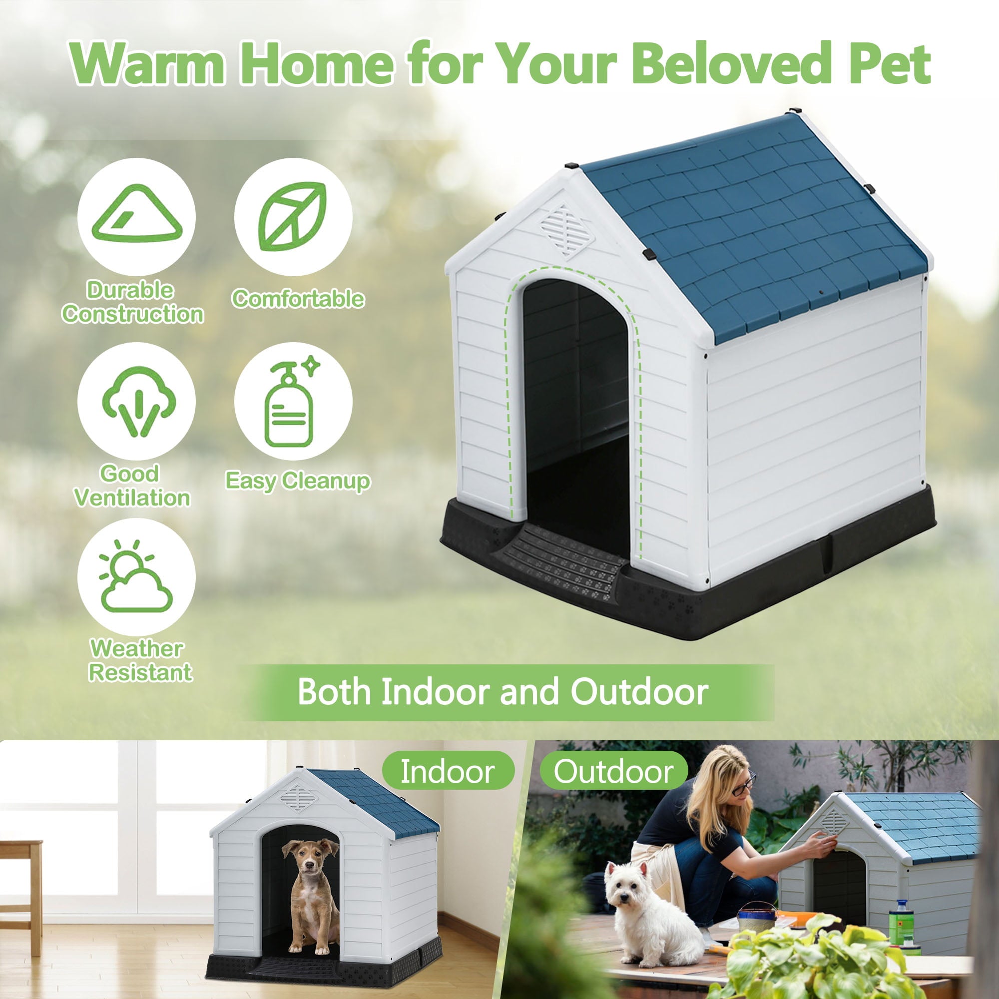 YRLLENSDAN 35 inch Waterproof Dog Houses for Medium Dogs Outdoor， Small Plastic Dog House Medium Size Outdoor Pet House Small Weatherproof Doghouse with Air Vents