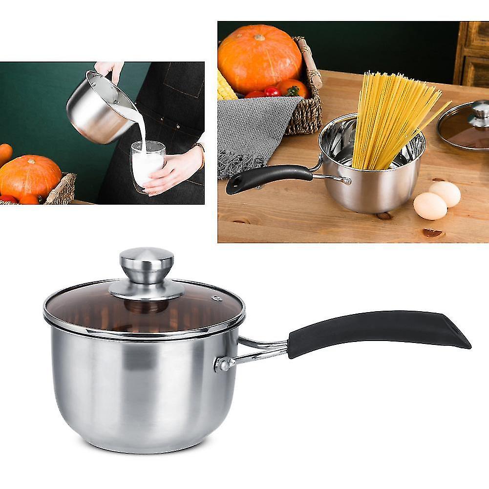 Household Kitchen Stainless Steel Heat Insulation Handle Soup Noddles Pot with Glass Lid (16cm)