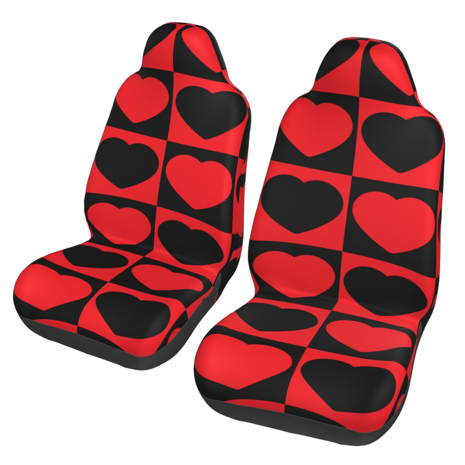 TEQUAN Front Seat Covers， Romantic Red Black Heart Love Pattern 2 Piece Car Seat Cover Fit Most Car SUV Truck Van