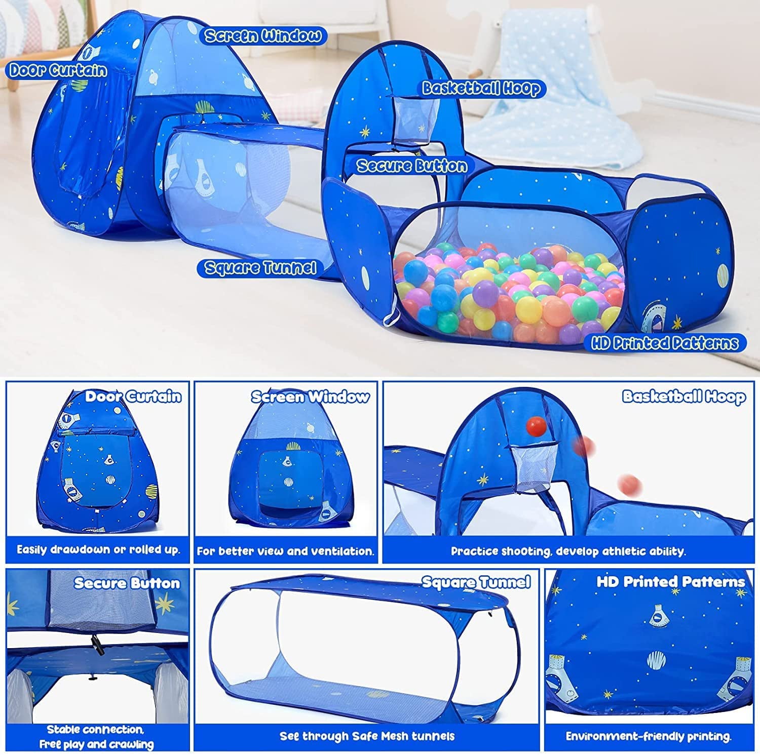 Kids Play Tent for Boys and Crawl Tunnel Princess Tents for Toddlers Baby Playhouse Toys Boys Indoor Outdoor Play House Perfect Kid’s Gifts