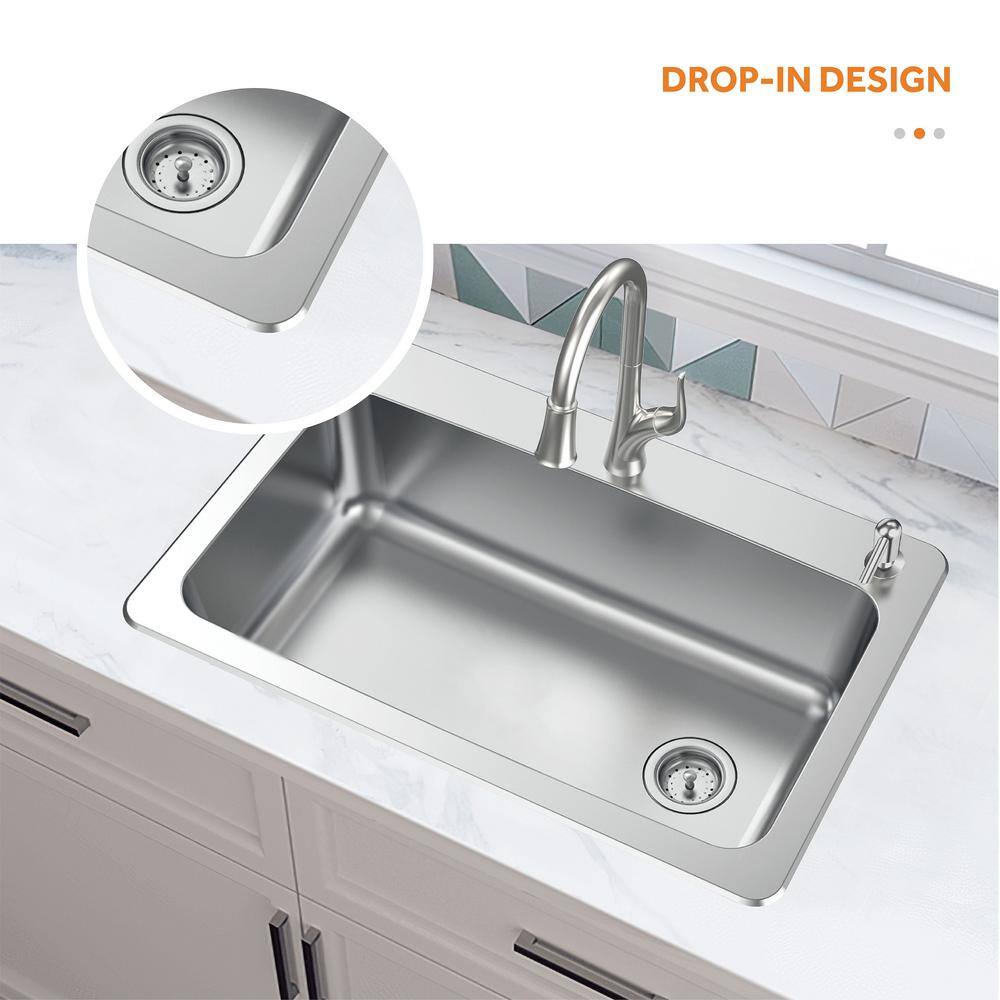 Glacier Bay All in-One 33 in. Drop-inUndermount Single Bowl 18 Gauge Stainless Steel Kitchen Sink with Pull-Down FaucetStrainer VT3322D1