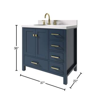 ARIEL Cambridge 37 in. W x 22 in. D x 35 in. H Vanity in Midnight Blue with Quartz Vanity Top in White with Basin A037SLWQOVOMNB