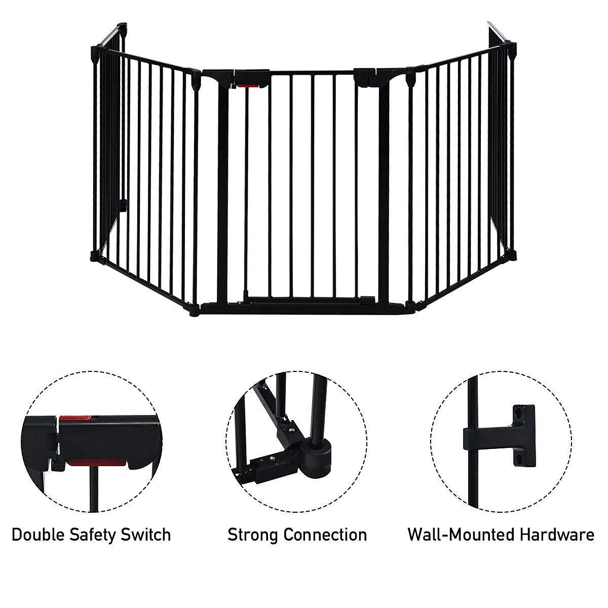 Costzon Baby Safety Gate, 115 Inch Length 5 Panel Adjustable Wide Fireplace Fence (Black, Medium)