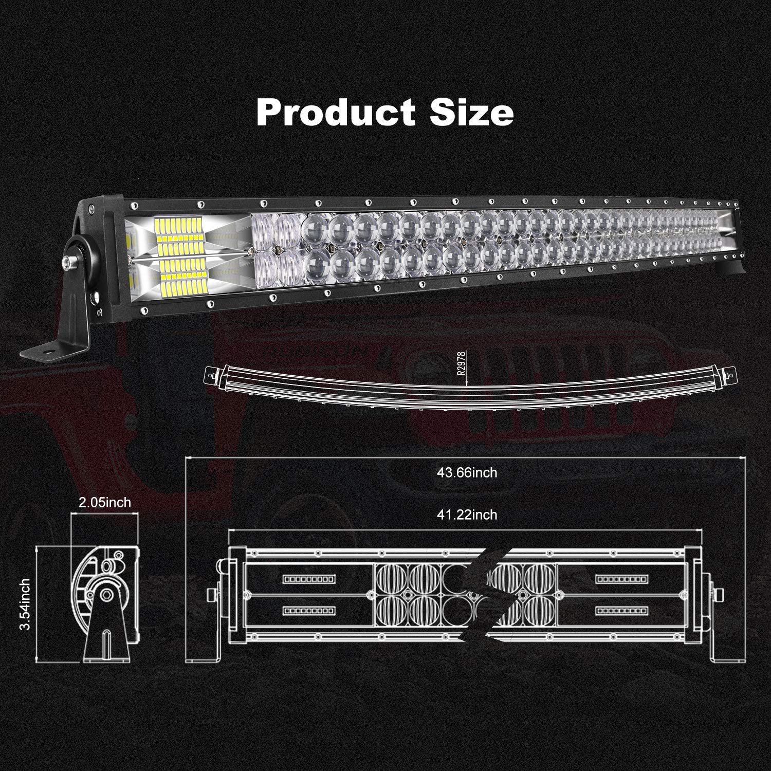 KEENAXES 42inch Curved 5D LED Light Bar Combo Driving Truck 4WD RZR 40'' +2x4'' Fog Pods