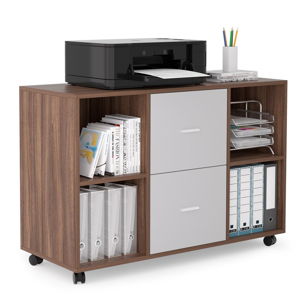 Mobile File Cabinet with 2 Drawer and 4 Open Compartments  Storage Lateral Filing Cabinet for Letter Size for Home Office