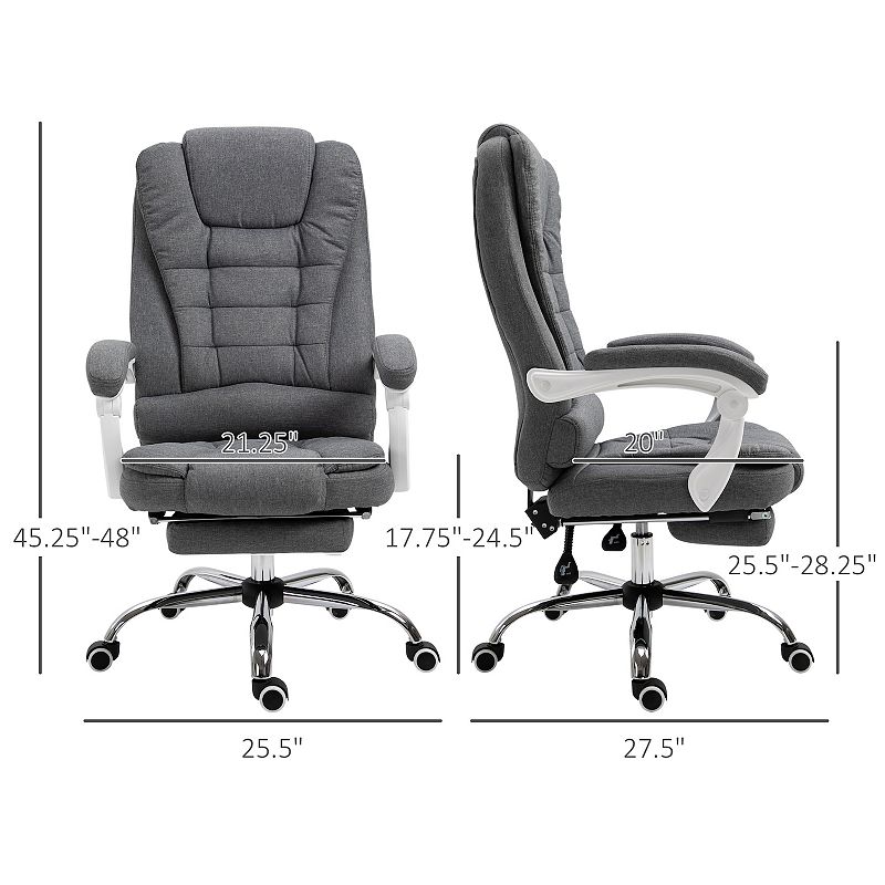 Vinsetto High-Back Executive Office Chair with Footrest， Linen-Fabric Computer Chair with Padded Armrests， Ergonomic Office Chair， Gray