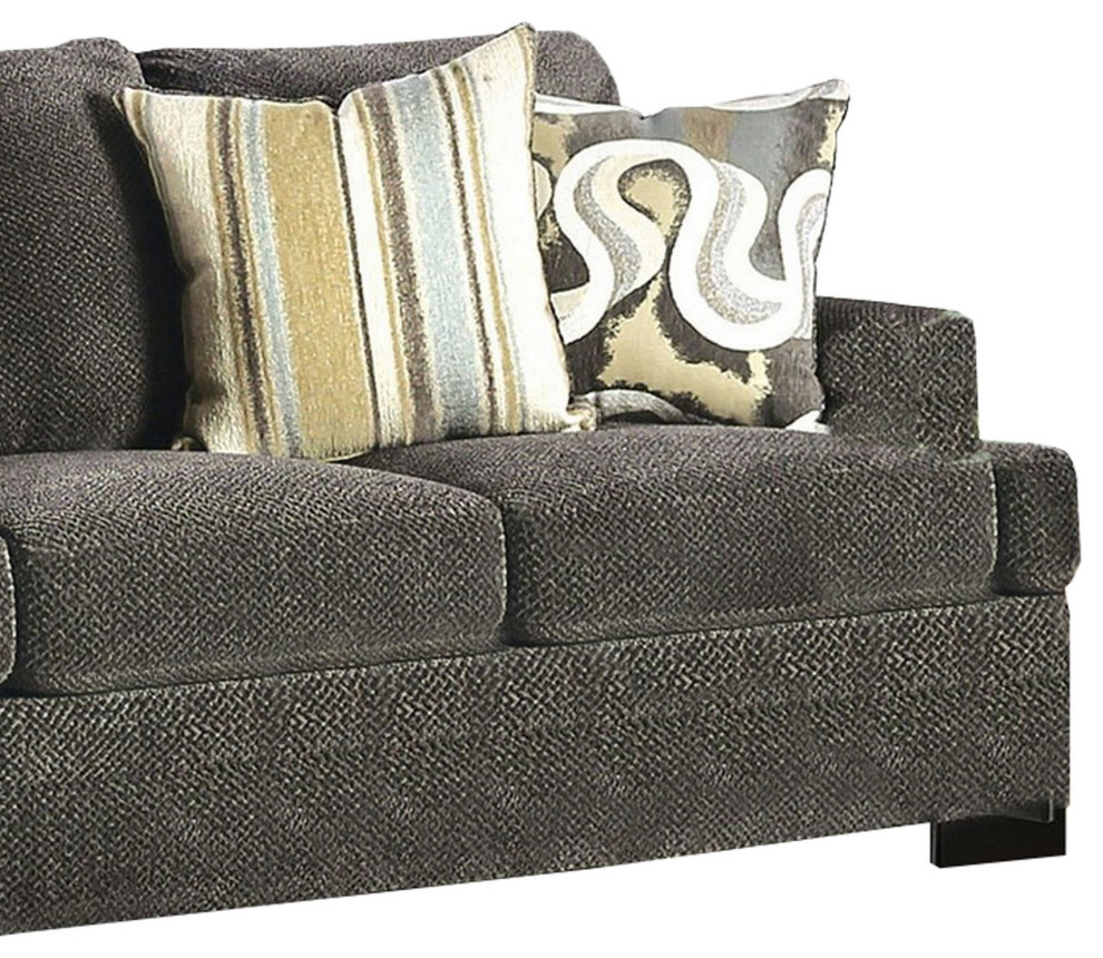 Sofa With Fabric Upholstery And Accent Pillows  Gray   Transitional   Sofas   by VirVentures  Houzz