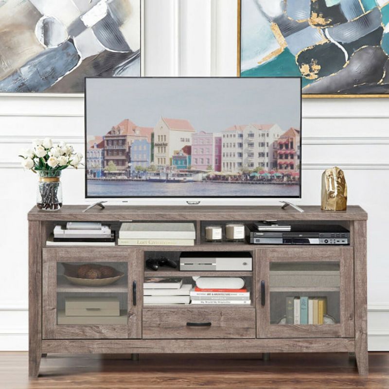 Tall Tv Stand With Glass Storage and Drawer