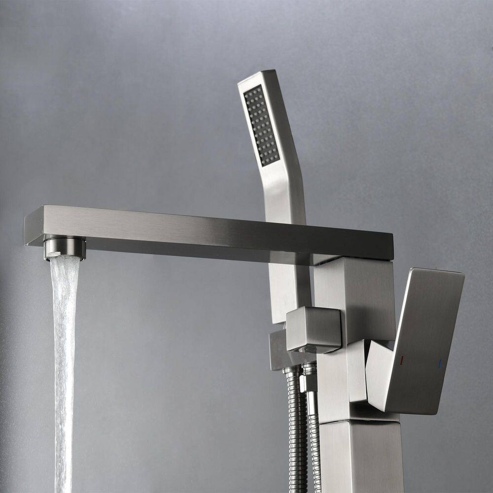 Nestfair Single-Handle Floor Mount Roman Tub Faucet with Hand Shower in Brushed Nickel SX-JM855N