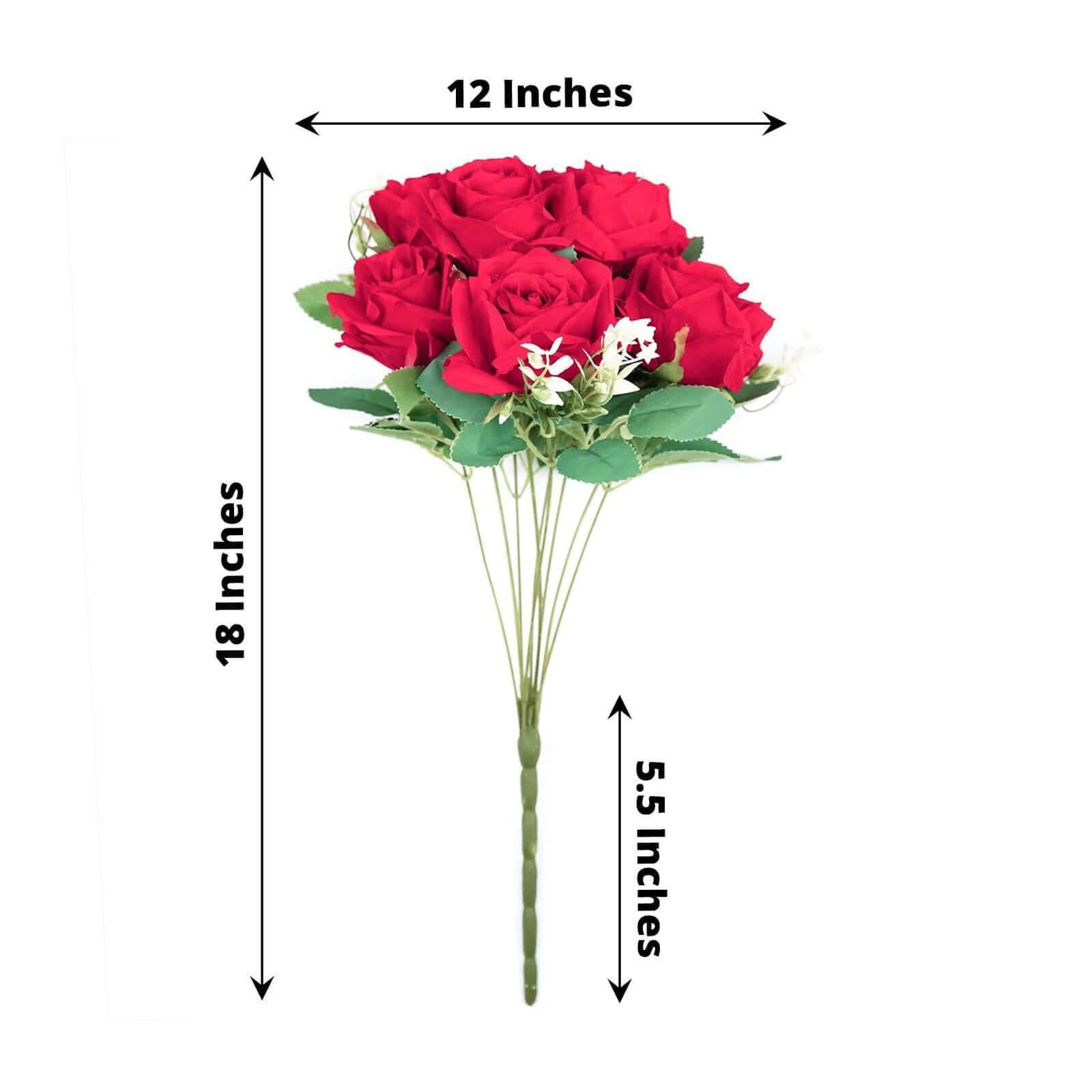 2 Bushes Red Artificial Silk Rose Flower Arrangements, Real Touch Long Stem Flower Bouquet 18