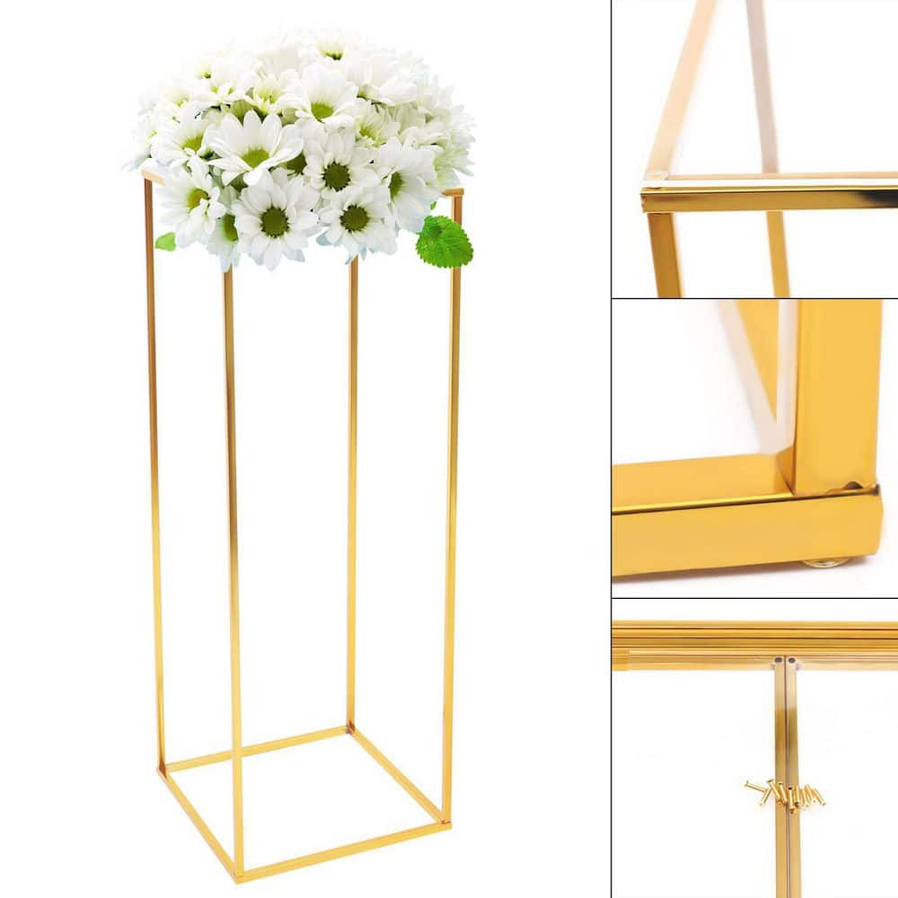 YIYIBYUS 31 in. Tall Indoor/Outdoor Gold Metal Column Flower Plant Stand (1-Tiered) HG-ZJ-9241