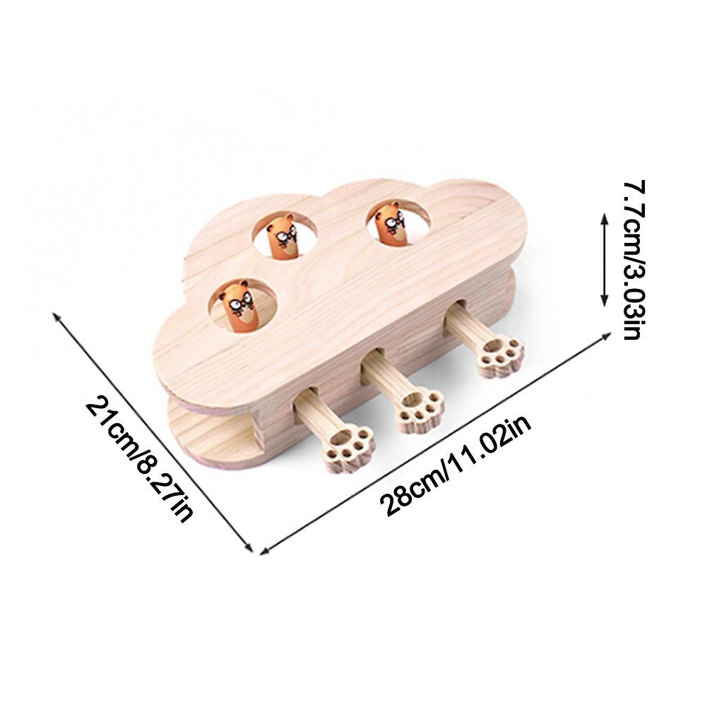 Solid Wooden Cat Toy Puzzle Interactive Whac A Mole Cat Toy Supplies