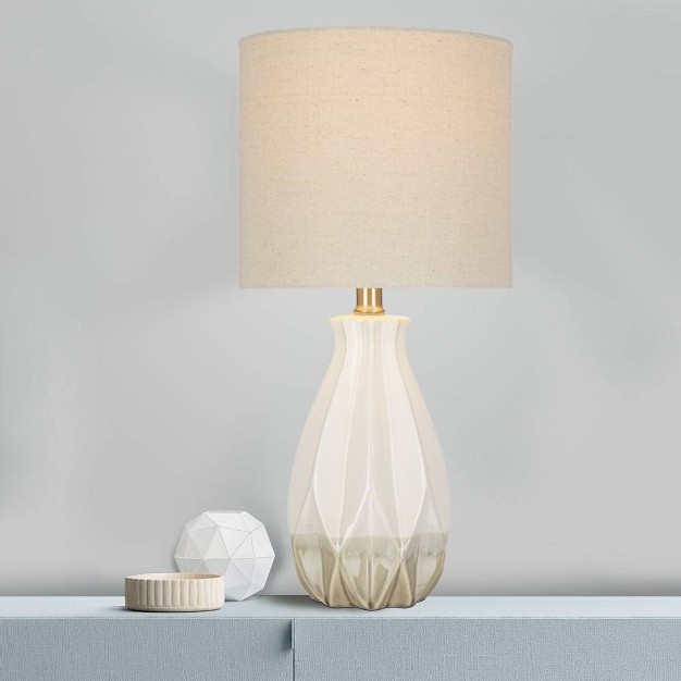 Textured Ceramic Accent Table Lamp With Linen Shade includes Led Light Bulb White Dailsygrab