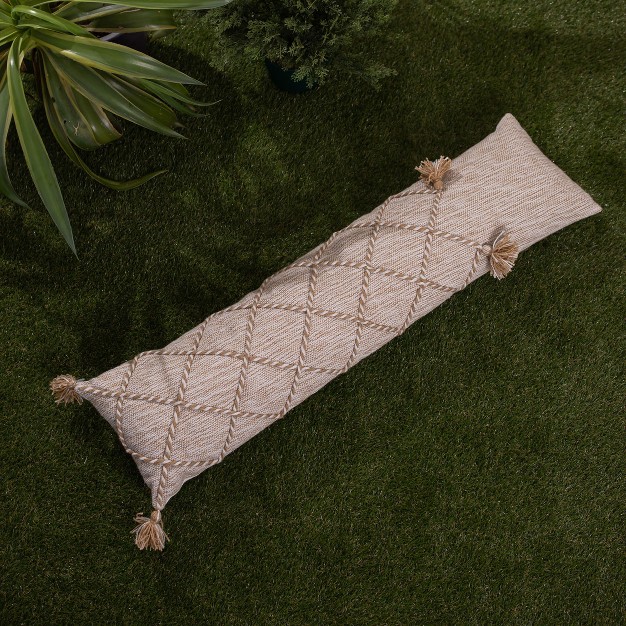 Tan Braided Accents 12x46 Hand Woven Filled Outdoor Pillow Foreside Home amp Garden