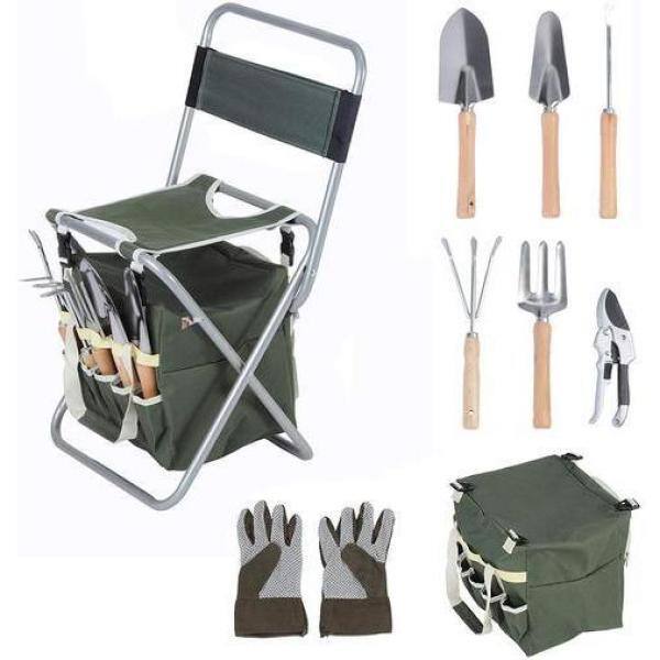 TIRAMISUBEST 9-Piece Garden Tool Set with Stool and Detachable Tool Kit D0XY102HPEE2V